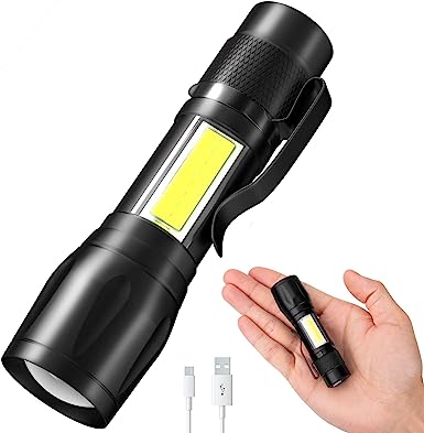 Gvoo Mini linterna ajustable, 3 modos, linterna LED ultra potente con clip, linterna recargable USB de aluminio impermeable IP54 para camping, senderismo, emergencias