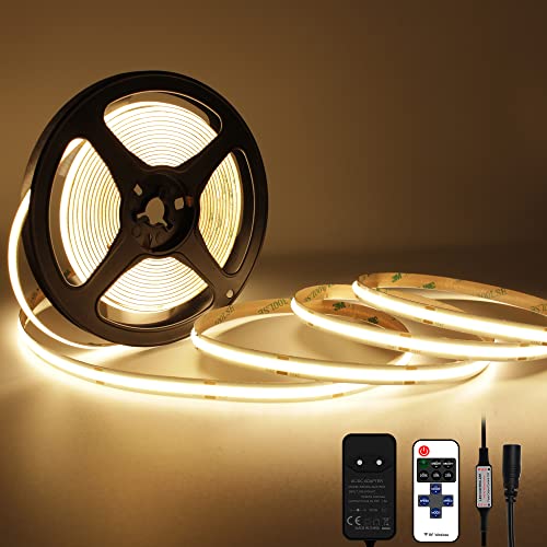 Tira LED COB de 5m, 2700K, 480 LEDs/m, 24V CC, CRI>90. Diseño de alta eficiencia luminosa con iluminación uniforme. Con respaldo adhesivo 3M, fácil de instalar en cualquier lugar. Garantía de 3 años. 