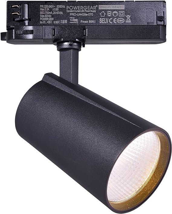 Lámpara LED de carril de 30 vatios, trifásica, de 4 hilos, giratoria y orientable, 3000K blanco cálido 2800lm, lámpara de techo de aluminio para sistema de carril de iluminación interior, negro