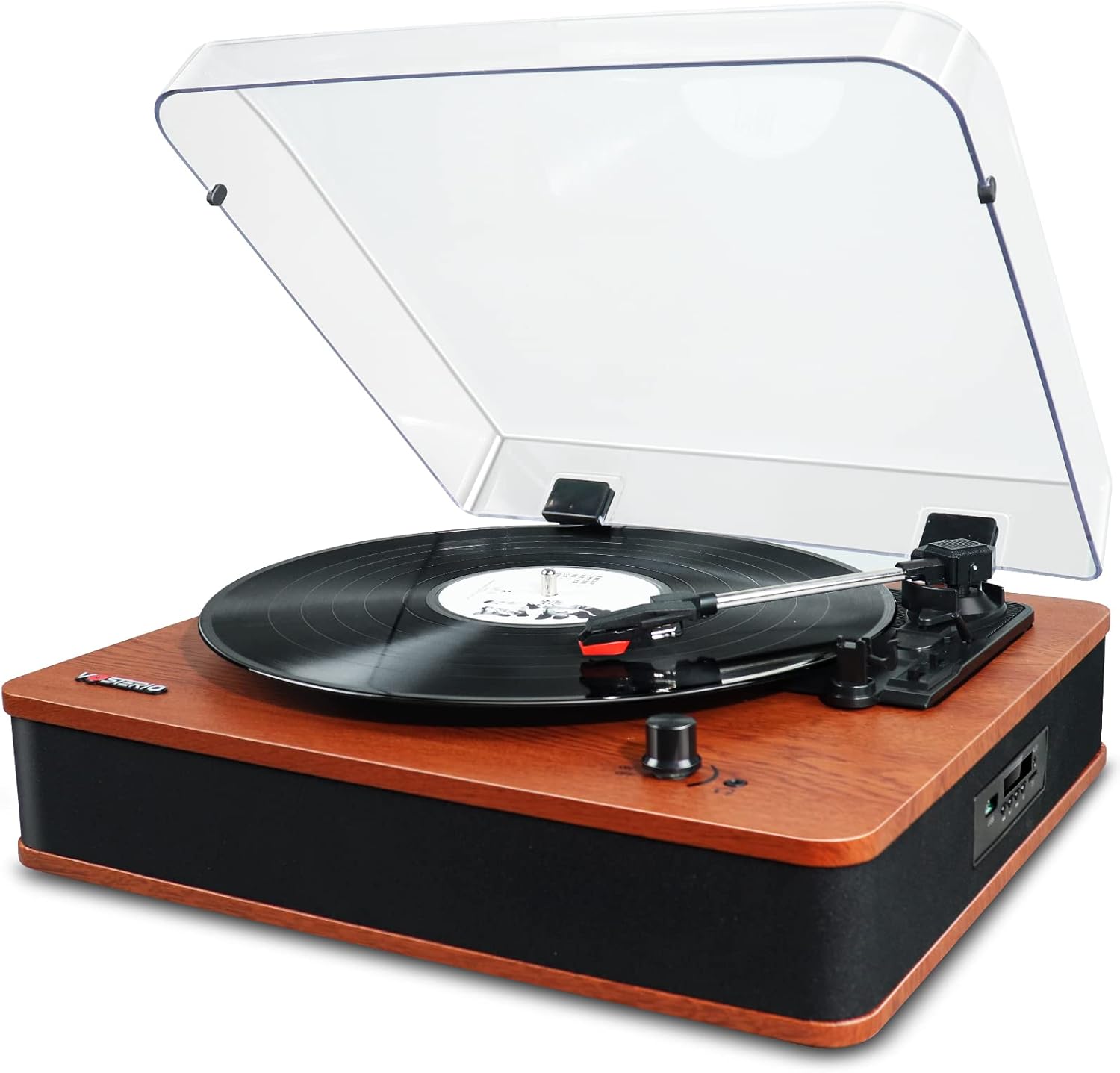 VOSTERIO Tocadiscos de Vinilo de 3 Velocidades con Altavoces estéreo, Vintage Giradiscos Bluetooth, RCA, USB y Lector de para Convertir Discos de Vinilo a Archivos Digitales, Acabado en Madera