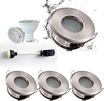 Foco empotrable para baño Sweier, níquel brillante, IP65, LED Spot de 5 W, 230 V, blanco frío 6000 K, para baños y cocinas, corte de 68 mm, juego de 4