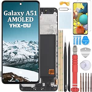 YHX-OU 6.50' Negro con Marco AMOLED Pantalla LCD para Samsung Galaxy A51 4G SM-A515F ?Kit de Reparación de Pantalla Táctil Digitalizador con Herramientas + Vidrio Templado