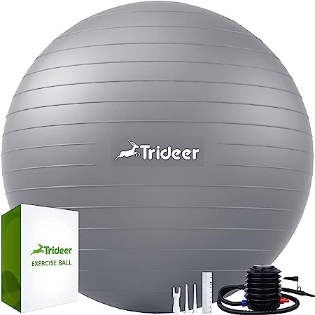 Trideer Pelota de gimnasia gruesa, antiestallido, bola de pilates, 45-85 cm, asiento de oficina, yoga como equipo pequeño y silla de equilibrio en la oficina de gimnasio (65 cm), color plateado