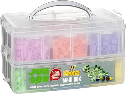 Panduro Hama Maxi-Box con 1600 cuentas para hacer pulseras de la amistad y bisutería, grandes cuentas de colores en una caja apilable