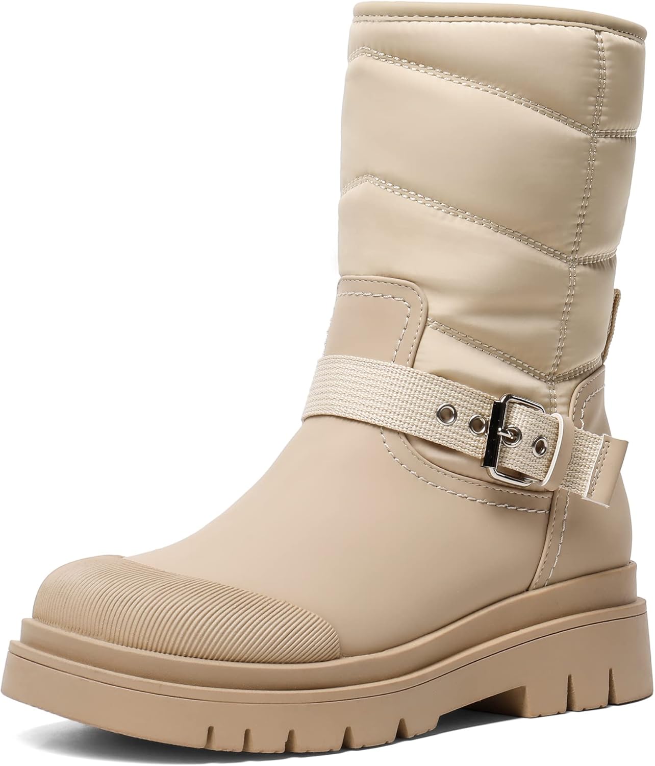 DREAM PAIRS Botas de nieve de invierno para mujer, con forro de piel cálida, impermeables, de media pantorrilla, cómodos zapatos antideslizantes para exteriores
