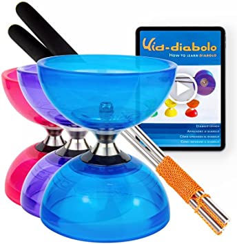 Juggle Dream Cyclone Quartz Diábolo Set para Malabares - Pro Triple Rodamiento Diábolo con Varillas de Aluminio y Vídeo de Aprendizaje en Línea (Azul)