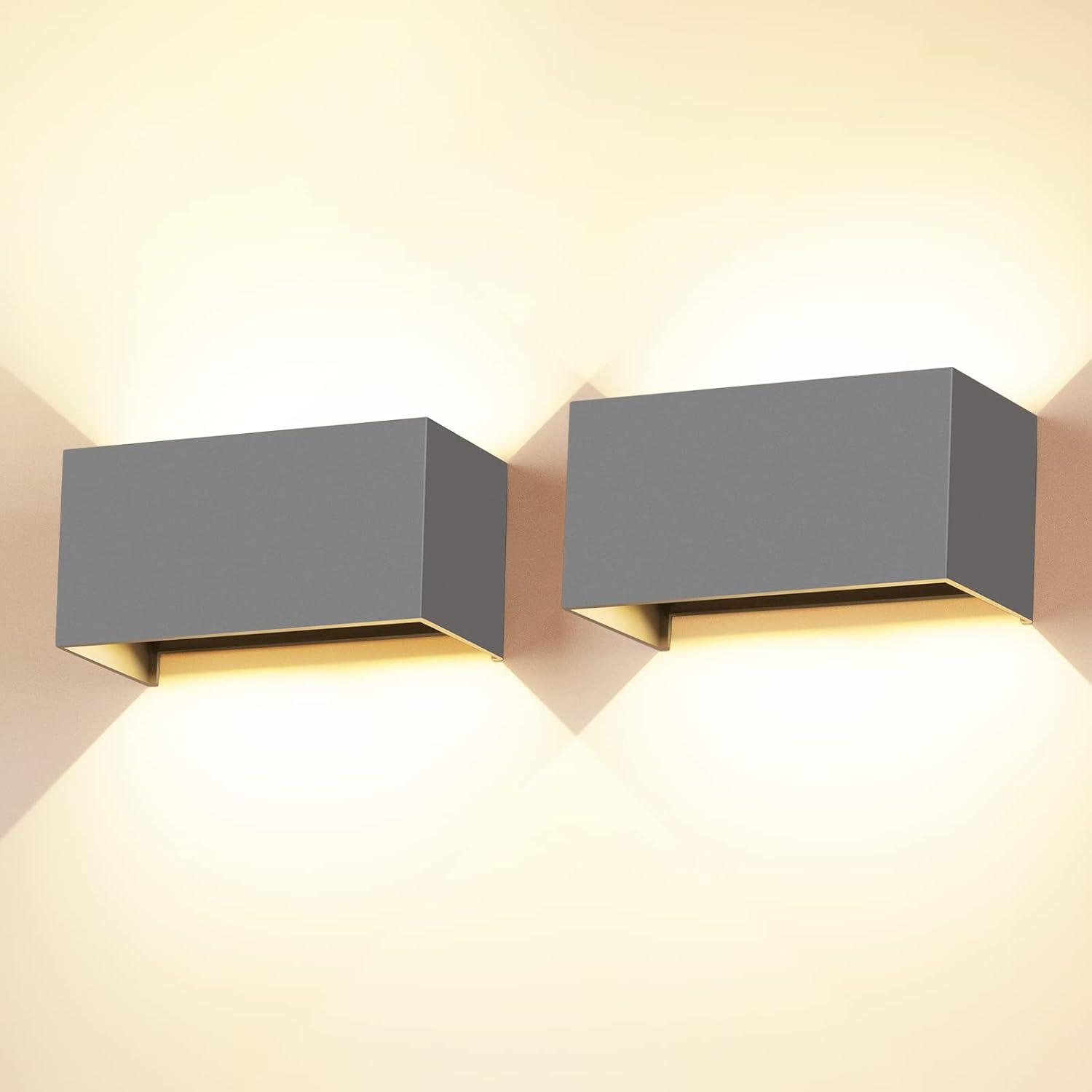 Cwycfw 2 unidades de apliques LED de pared de 24 W para interior/exterior, luz blanca cálida de 3000 K, apliques de pared para exteriores con ángulo de haz ajustable, apliques de pared LED para exteriores, resistentes al agua IP65, color gris.