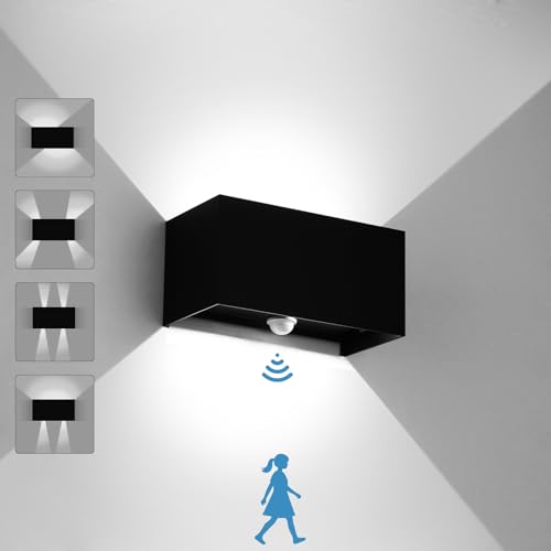 Aplique LED de 24W con sensor de movimiento, impermeable IP65. Capacidad de detección de 3-5m y ángulo de haz ajustable hasta 120°. Fabricado en aluminio con luz fría a 6000K y duración mínima de 8000