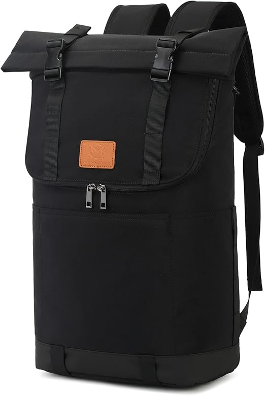 Myhozee Rolltop - Mochila para hombre, grande, impermeable, mochila de viaje para mujer, equipaje de mano, avión, 19-26 pulgadas, mochila para portátil, Negro-Nuevo,