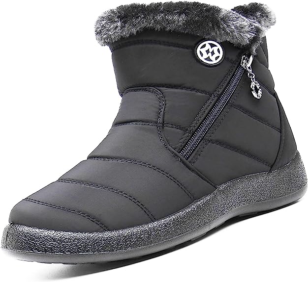Botas de Nieve para Mujer Botines de Invierno Plano Ciudad Botas Cremallera Piel Interior cálida Zapatos Ultraligero Antideslizante