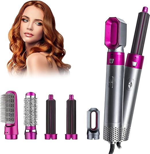 5 en 1 juego de rizos multifuncionales, estilista de cepillo de aire caliente, secador de pelo con cepillo de aire caliente con cepillo seco para el cabello, para enderezar las herramientas de estilo de masaje