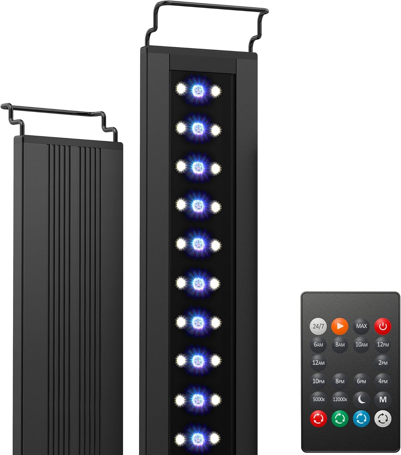 Lámpara LED NICREW C10 24/7 para acuarios con plantas, 58-75 cm, 18 W, espectro completo, con temporizador y brillo ajustable.