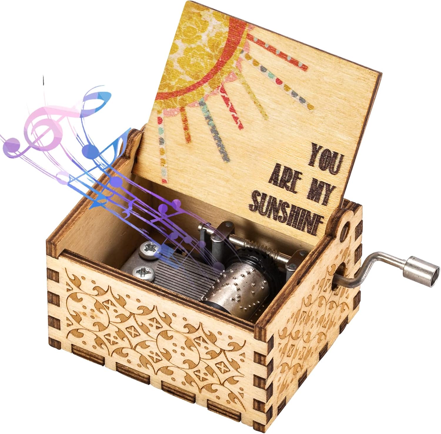 Huifengjie Caja Música Madera, Caja Música Madera Manivela, melodía del Tema You Are My Sunshine, 18 Notas Caja de música para Regalo de Cumpleaños del Día de San Valentín de Navida