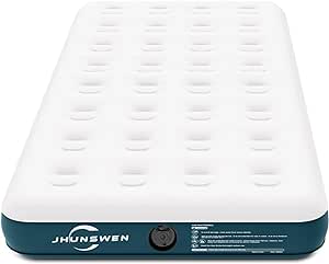 Colchón de aire de camping, Jhunswen de 10 pulgadas, superficie flocada elevada, colchón de aire doble con bolsa de transporte, fácil de inflar, duradero, viajes, casa de huéspedes