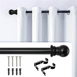Barra de Cortina, 76-298CM Barra para Cortinas Extensible con Terminales en Forma de Redondo en Acero Inoxidable, Barra de Cortina Decorativo para Ventana de Cocina/Negro