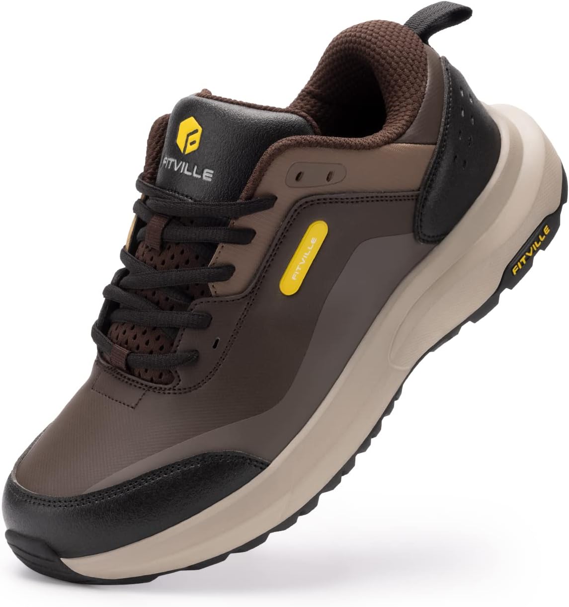 FitVille Zapatos de Senderismo Extra Anchos Zapatillas de Deporte Ligeros para Hombres Zapatos Impermeables para Exteriores con Soporte para Arco Alivia el Dolor en Talón