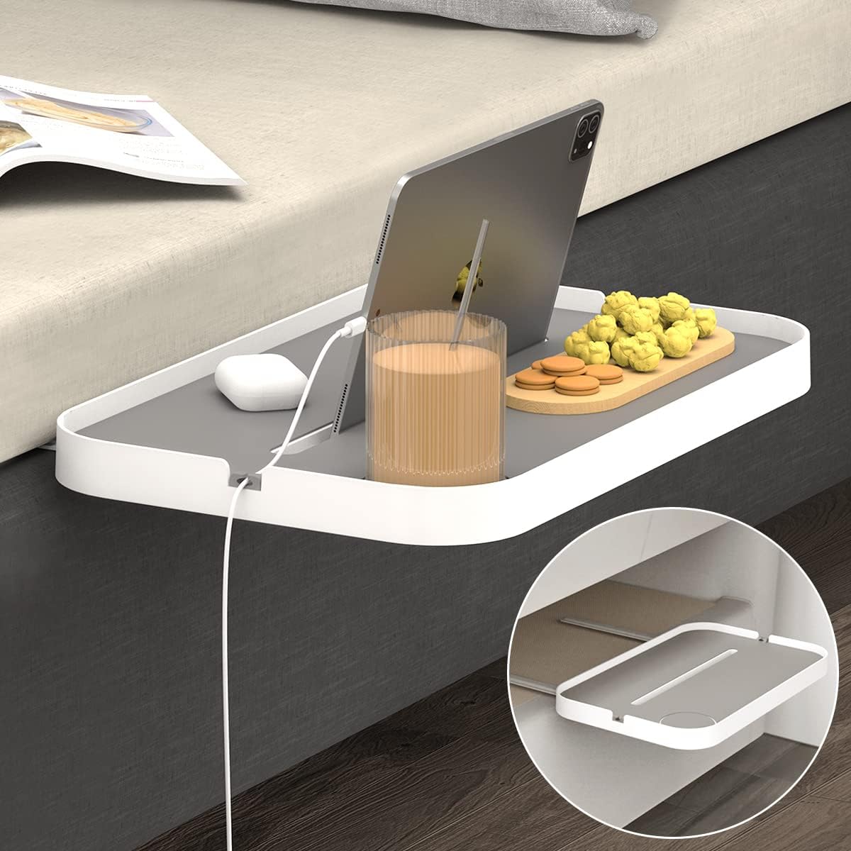 Bedside Self Organizador para Camas con Somier, Placas y Camas de Plataforma con Colchón de Grosor de 15cm, Soporte de Silicona Extraíble Soporte de Cordón de Abrazadera Diseño Silencioso