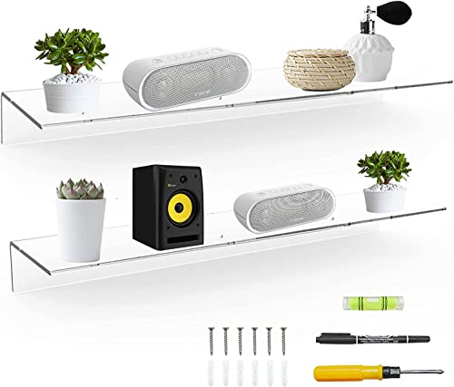 Estantes flotantes transparentes Sezanrpt de 60 cm para pared, estante largo de acrílico para pared, estantes de pared para plantas, altavoces, radio, Funko Pop, peluches, libros, artículos de aseo, juego de 2 (60 cm)