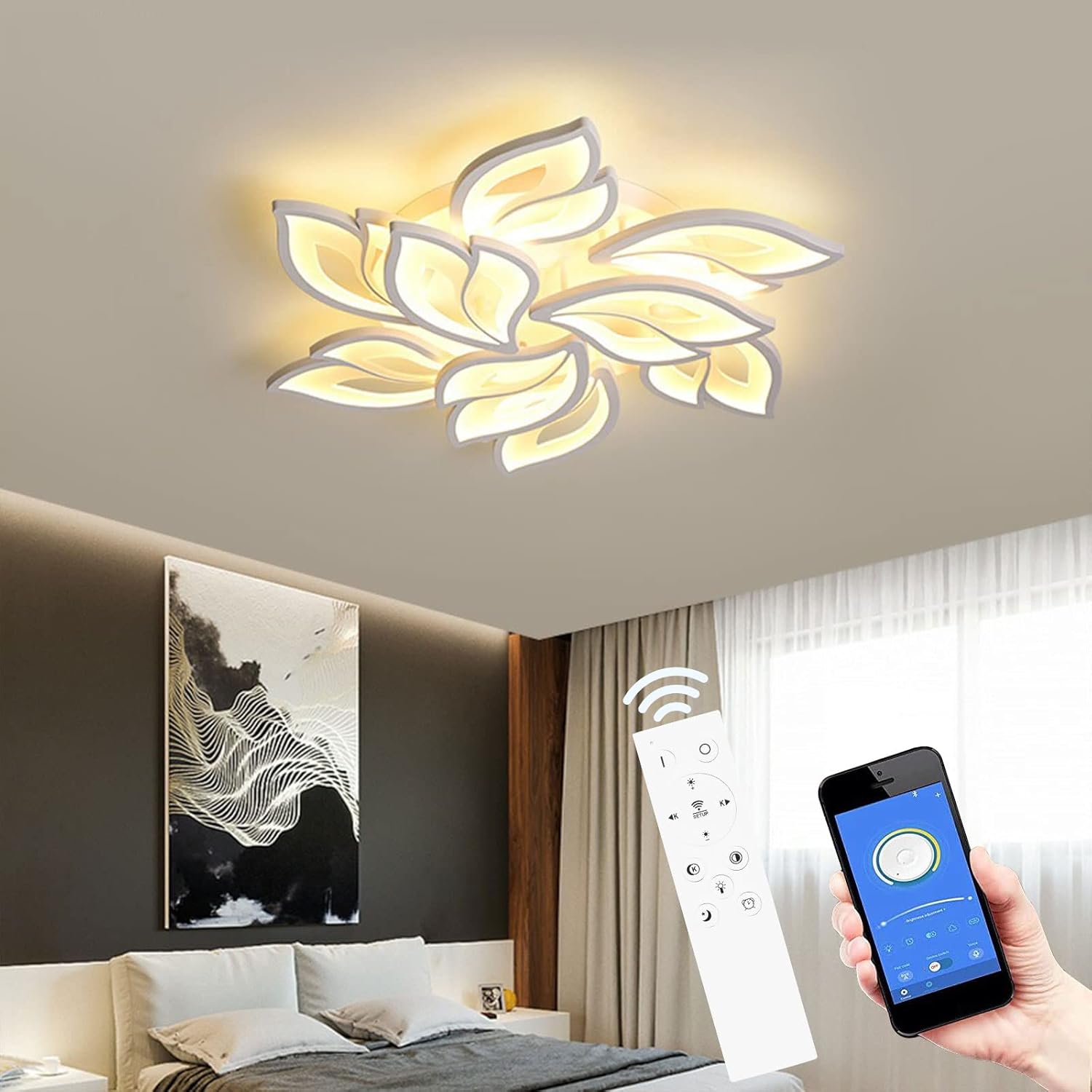 Lámpara de techo LED regulable, 70W-140W, lámpara LED para sala de estar con control remoto, cambio de color mediante aplicación - Lámpara de techo moderna para sala de estar, ahorro de energía, iluminación de techo regulable, lámpara para dormitorio