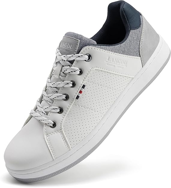 LANGDU Zapatillas Hombre Zapatos Vestir Casual Calzado Deportivas Running Sneakers Corriendo Zapatilla Tamaño41-46EU (42EU,Blanco)
