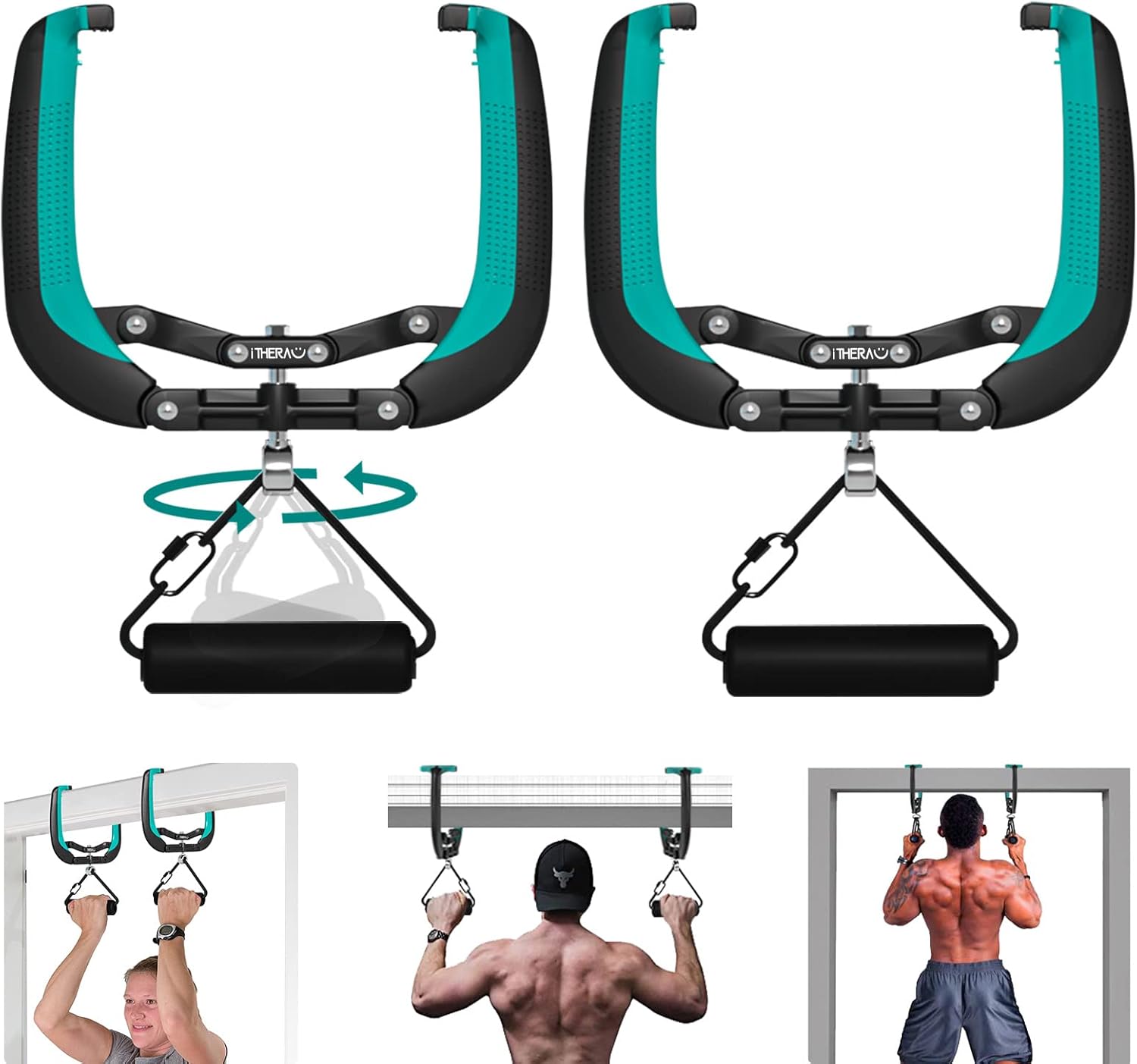 i THERAU Barra de dominadas para puerta – Barra de tracción portátil para puerta – Barra de puerta sin construcción – Antideslizante y hasta 150 kg – Barra de dominadas para casa/oficina/hotel/viaje