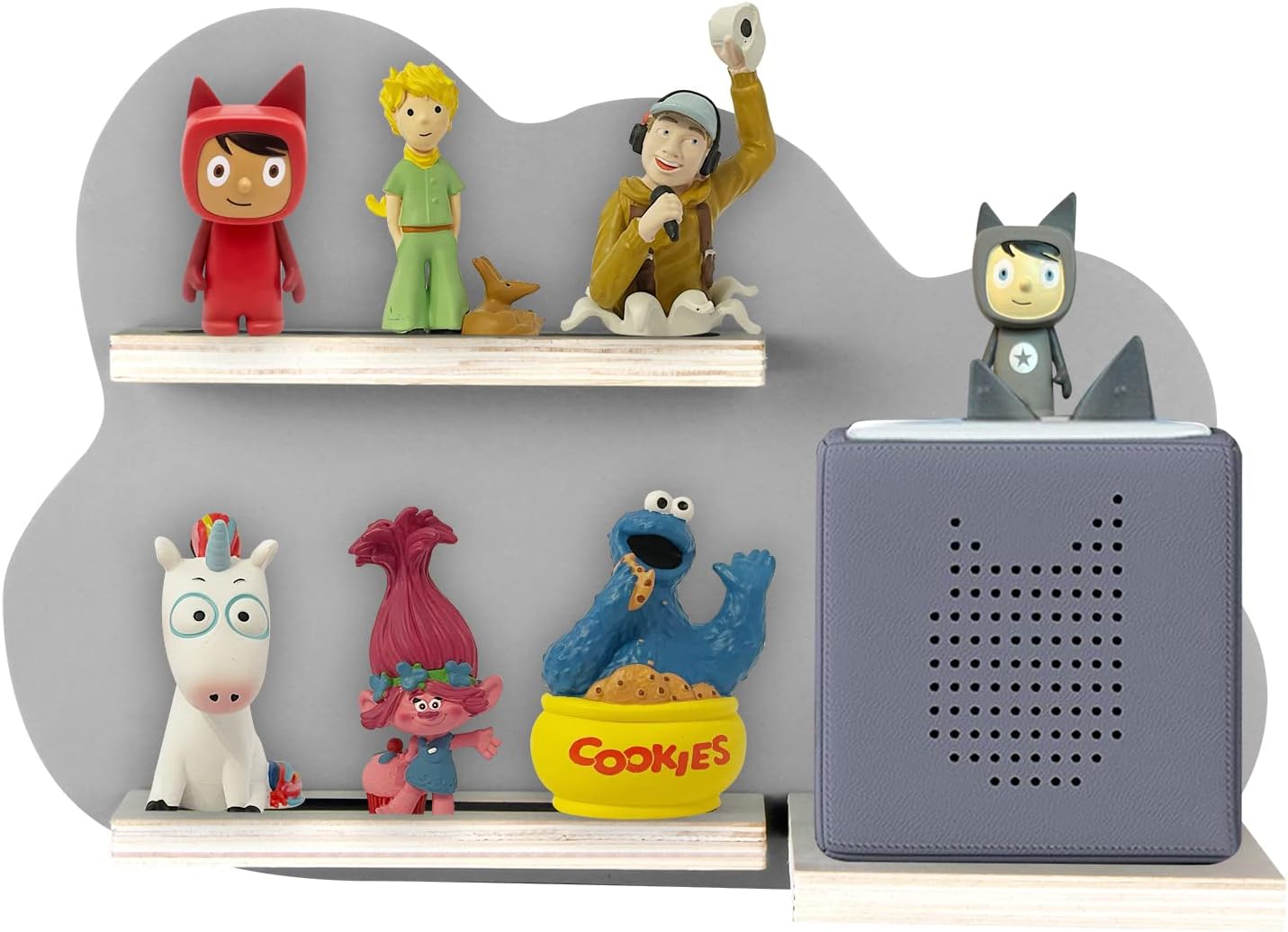 Shudyear Toniebox Estante con Espacio para 14 Figuras Tonie, Tonie Box Estante de Pared magnético para que los niños jueguen y coleccionen (Gris, Nubes)