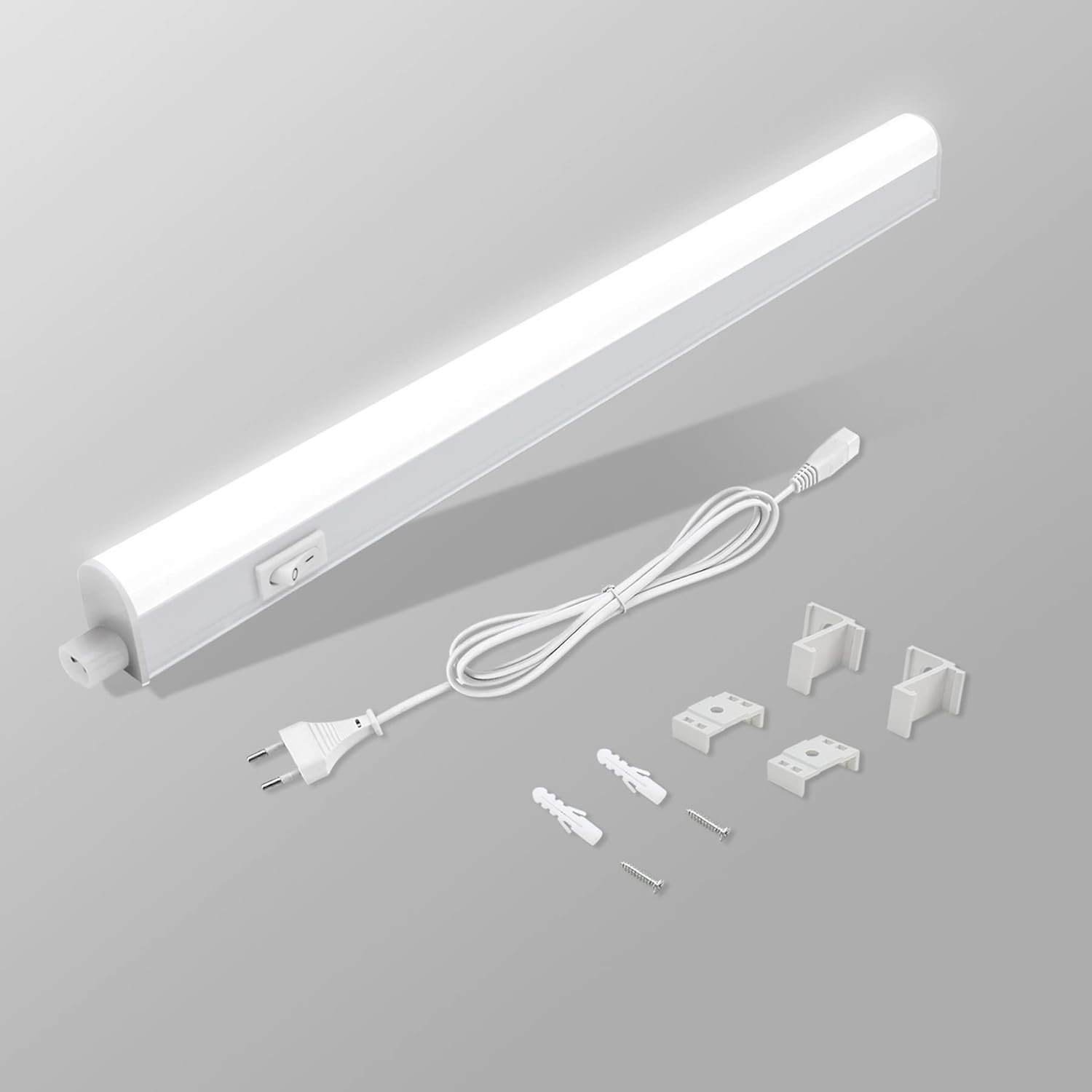Lámpara LED para debajo de armarios de cocina BOYIR, con interruptor, 9 W, 58,5 cm, barra de luz de 900 lm, blanco neutro 4000 K, luz de cocina superbrillante, extensible, iluminación para armarios de cocina, vestidores y estanterías.
