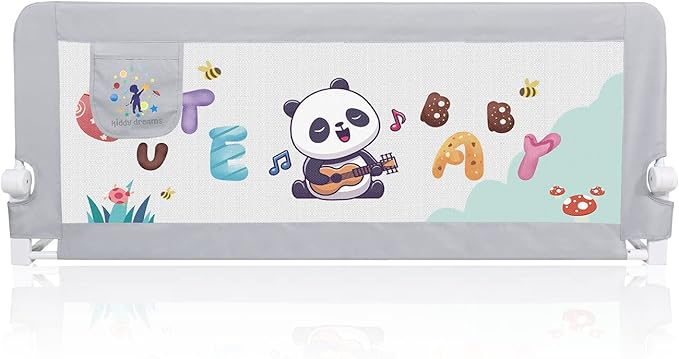 CCLIFE Barandilla de La Cama Plegable con Impresión Guardia de Seguridad para Niños, Barrera de Cama portátil 150cm