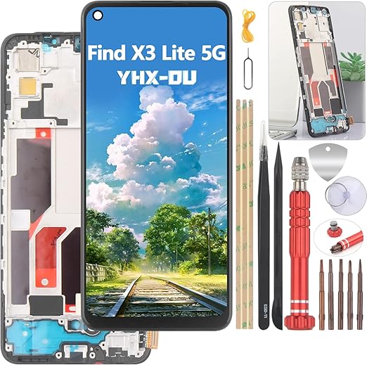 YHX-OU 6.43 Negro con Marco Pantalla LCD para OPPO Find X3 Lite CPH2145 LCD Display Asamblea Pantalla Táctil Completa Reemplazo de Pantalla+ Herramienta