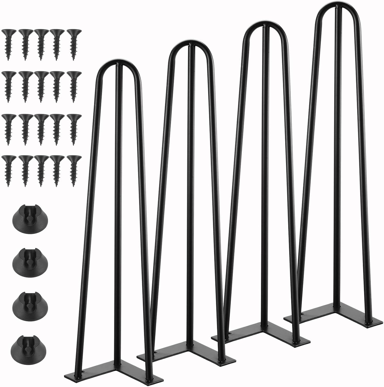 Knpwer 4 piezas pata de mesa de horquilla 50 cm, pies de horquilla de 3 varillas, patas de mesa de centro de horquilla negras para bricolaje, pata de mueble de metal resistente, pie de mueble con pata de horquilla, pies de mueble ajustables reemplazables para bricolaje