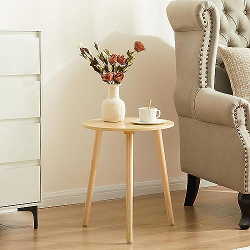 Mesas auxiliares de madera YOUDENOVA, redondas, Ø 42 x 52 cm, mesa de salón, mesita de noche con bandeja, mesa de sofá, soporte para plantas, resistentes, naturales, YDET005