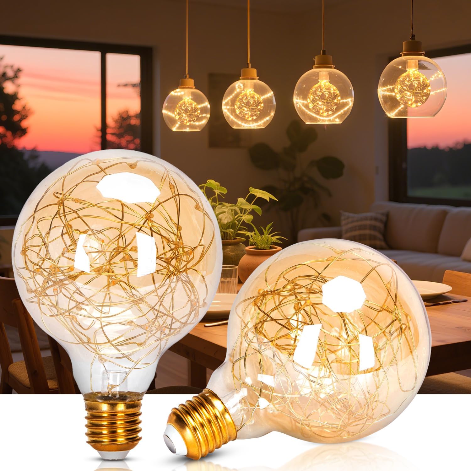 Aigostar - Bombilla LED E27 G95 Vintage 1.2W, Luz blanca cálida 2500K, 50 lúmenes, Bombilla decorativa tipo globo de alambre de cobre estilo Edison, Bombilla LED retro, No regulable, Paquete de 2