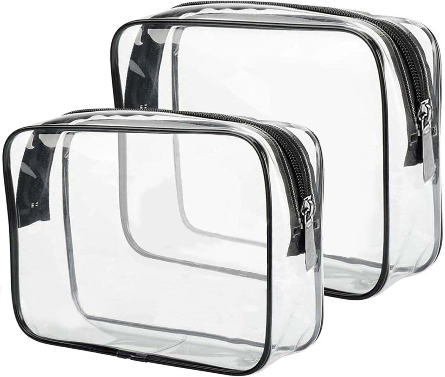 IOSPKKIO® 2 neceseres transparentes con cremallera, PVC, impermeable, para hombres y mujeres, accesorios de viaje para líquidos, almacenamiento de herramientas de maquillaje (negro, S/M), transparente