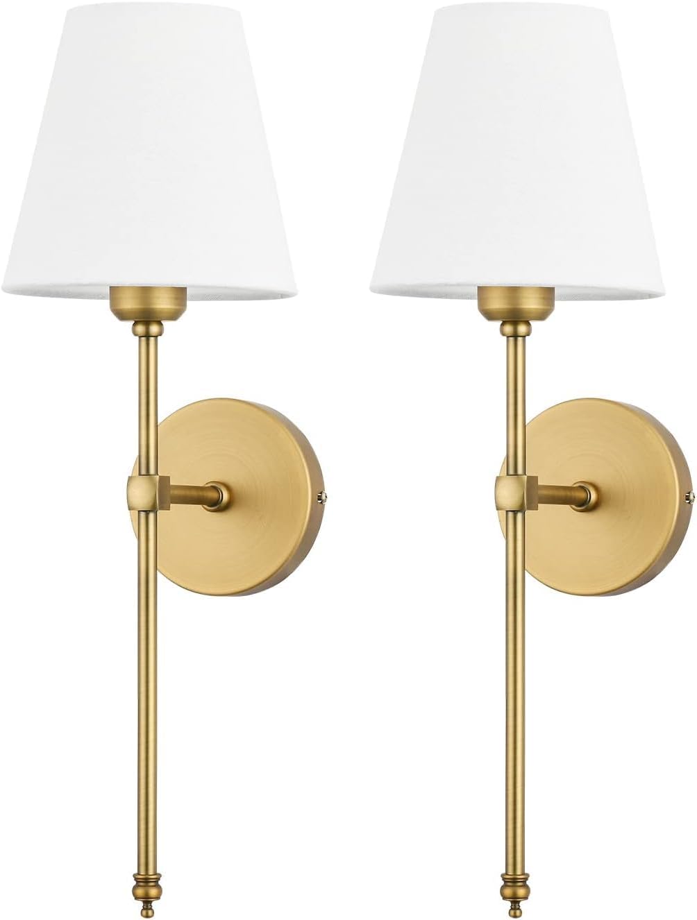 Enyhom 2 Lámparas de Pared E27 para Interiores Lámpara de Pared Vintage para Pasillo Lámpara de Pared Industrial Dorada Decorativa con Pantalla de Tela Blanca para Espejo, Sala de Estar, Dormitorio y Escalera (Bombilla No Incluida)