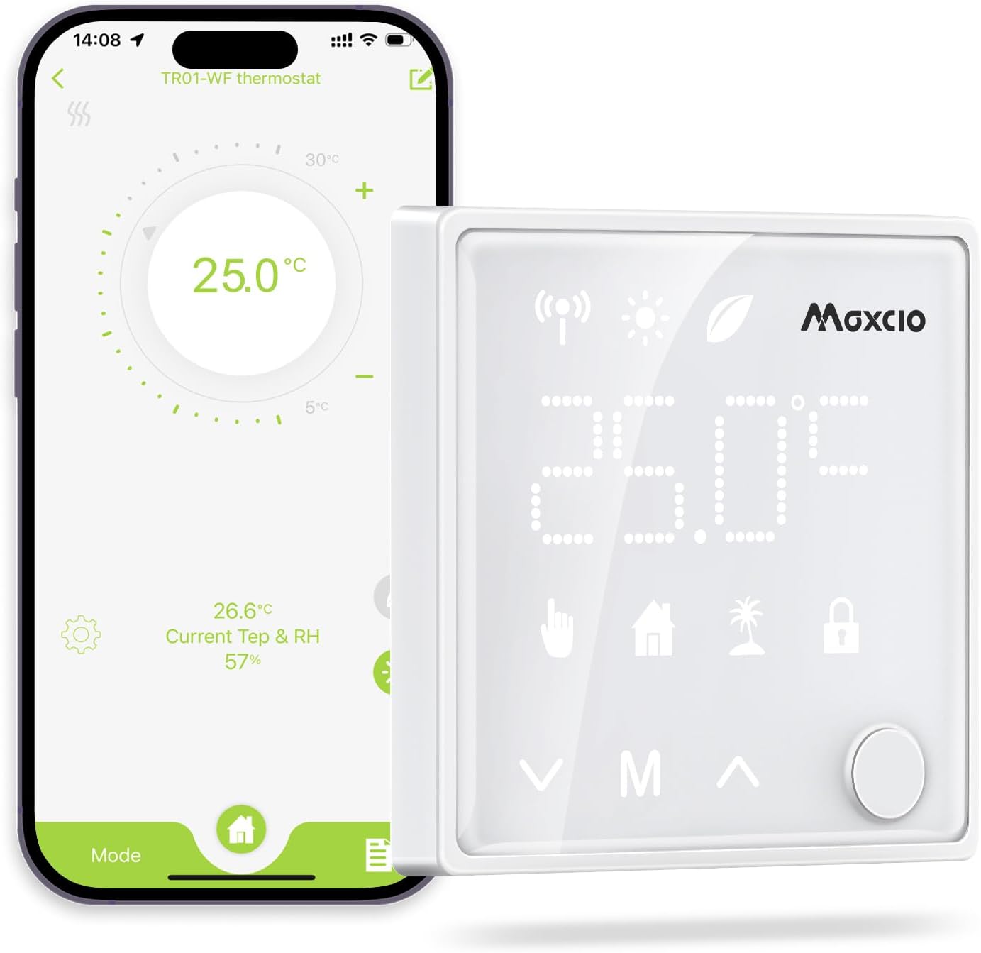 Termostato Calefacción WiFi, Maxcio Termostato Digital Programable para Calderas de Gas/Agua, Control de App y Voz, Compatible con Alexa, Google Home, Patanlla LCD Táctil