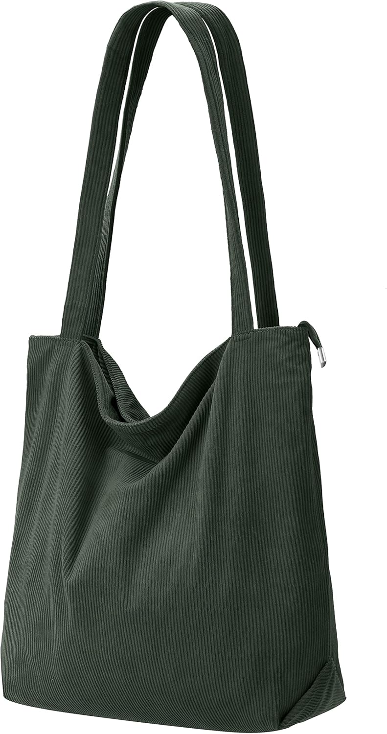 benpen Bolso de pana para mujer, bolso de hombro con cremallera para mujer, bolso de mano de hombro grande, bolso de hombro para trabajo, oficina, viajes, compras, escuela y vida cotidiana