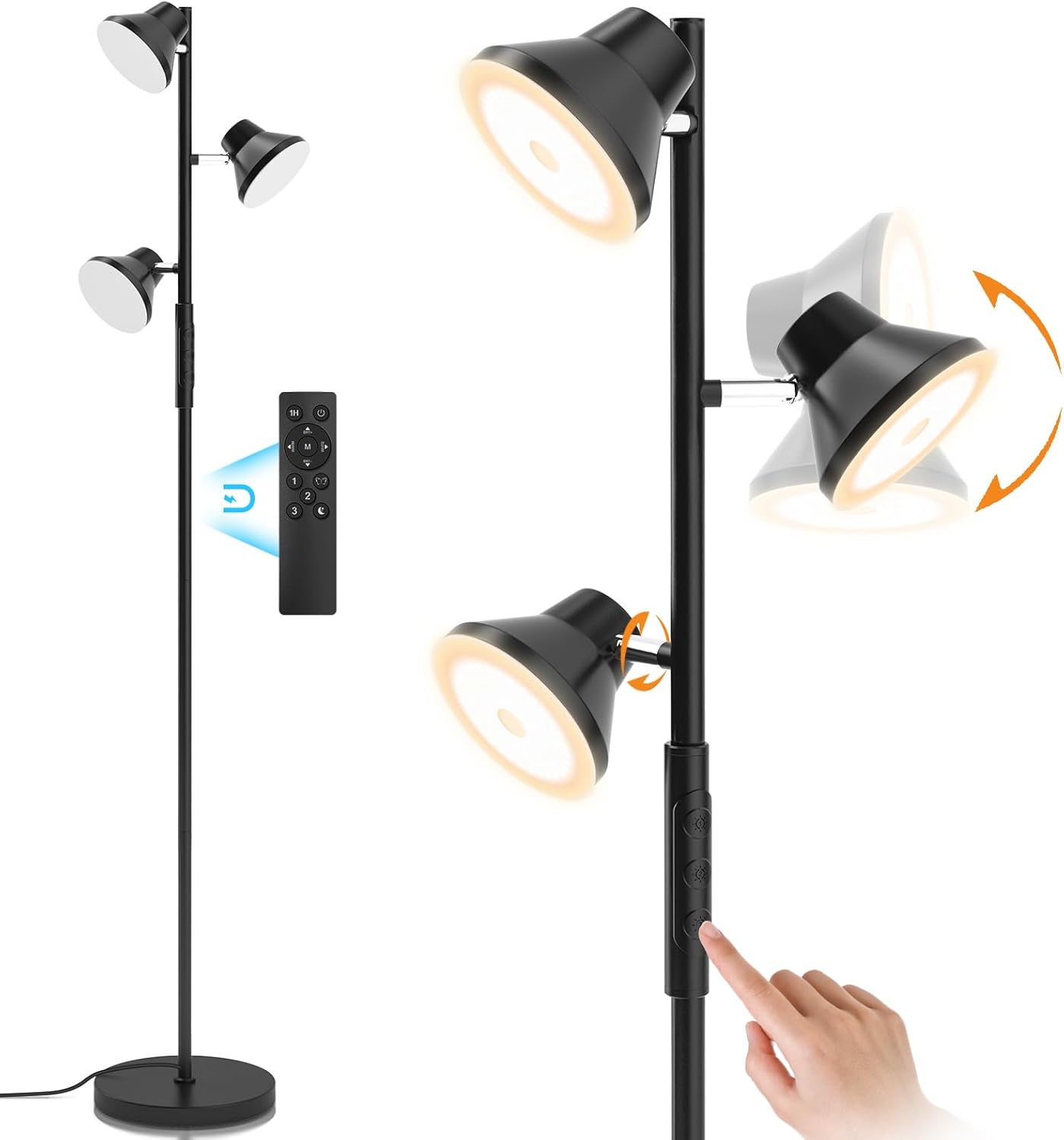 Lámpara de pie LED regulable SIBRILLE, 36 W, luz ascendente LED regulable de 2500 lúmenes con control remoto y control táctil de 2700 K a 6500 K, lámpara de lectura de 3 luces, lámpara de pie moderna para sala de estar, dormitorio, oficina y hotel.
