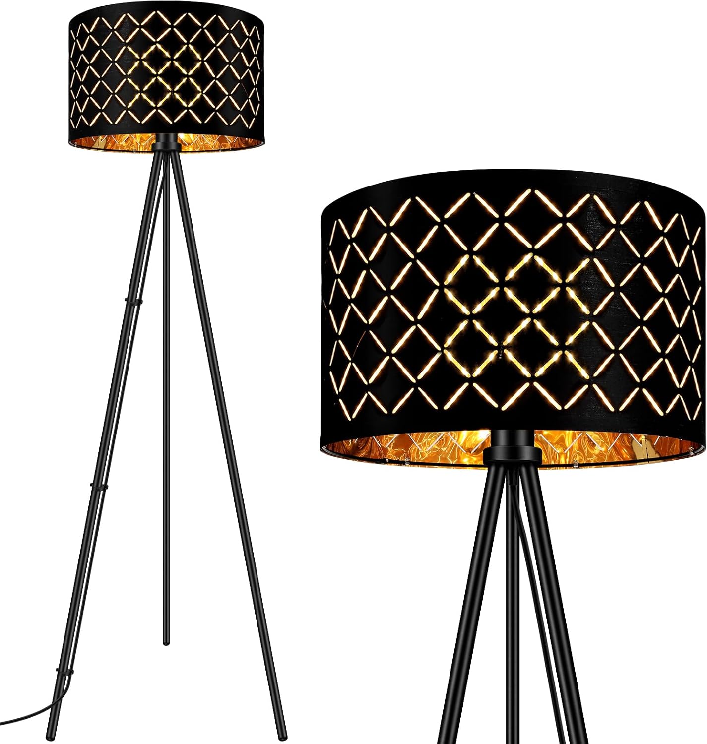 Lámpara de pie LED AUQUEE para sala de estar, lámpara de pie negra de 6W, lámpara de pie moderna con trípode de metal, pantalla decorativa e interruptor de pie, lámpara de lectura retro para sala de estar y dormitorio.