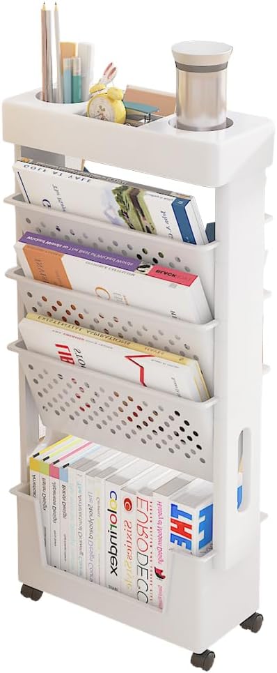 Librería móvil NUODWELL con ruedas, gran capacidad, revistero, carrito para libros, organizador de almacenamiento desmontable, librería infantil, carrito multiusos con ruedas para el hogar y la escuela