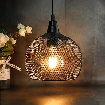 Lámpara colgante JHY DESIGN con diseño de jaula de metal decorativa a pilas y temporizador de 6 horas para bar, dormitorio, jardín, fiestas, patio, interior y exterior, sala de estar (redonda negra)