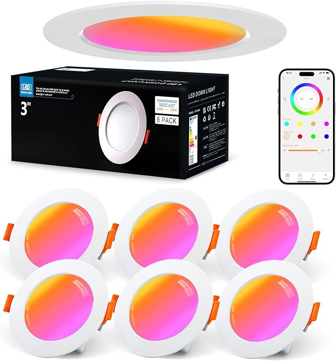 VARICART Foco LED empotrable Alexa 230V RGB, Foco LED inteligente plano Bluetooth 7W blanco neutro 5000K, foco empotrable regulable de colores, focos de techo con sincronización musical y control por 