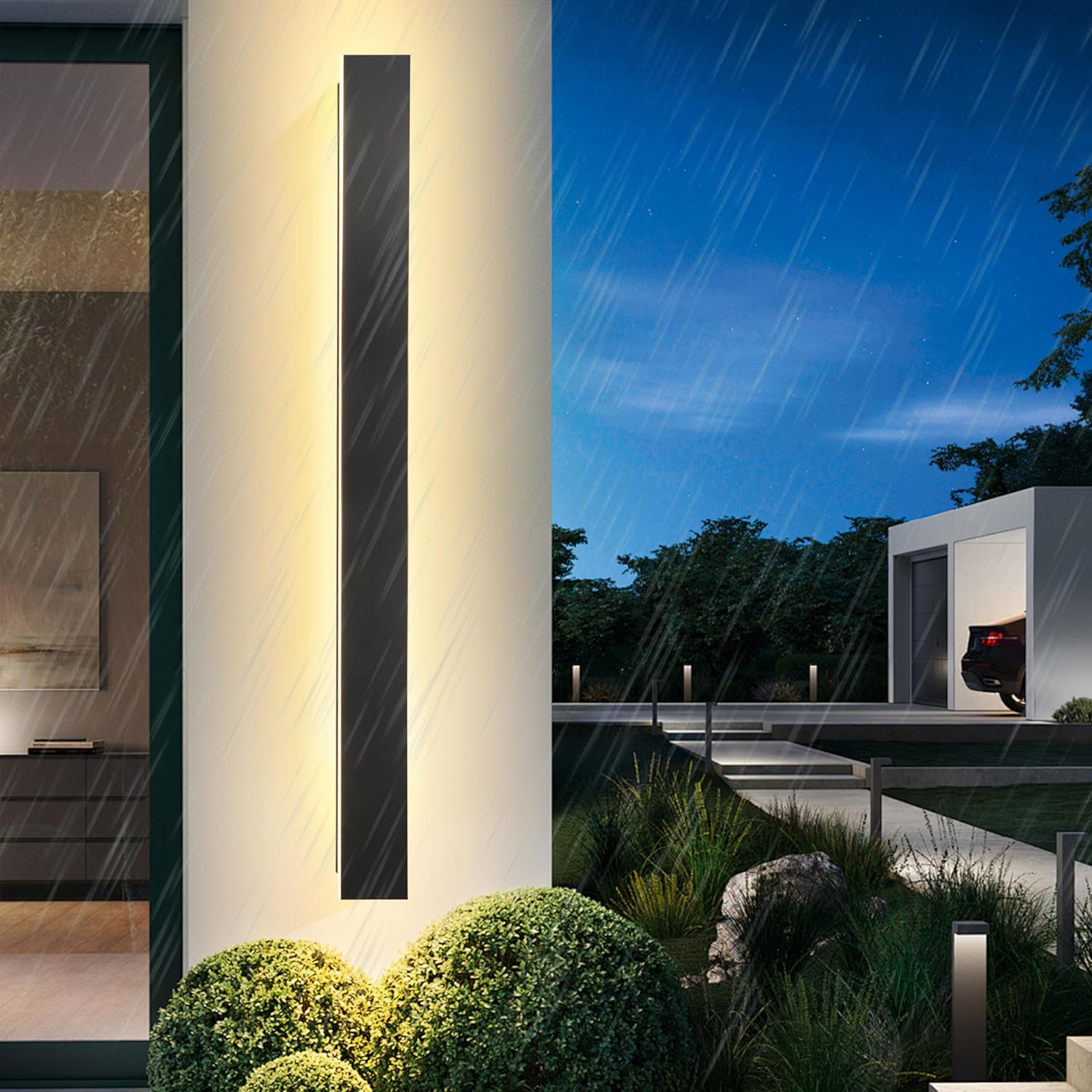 Lámpara de pared exterior YUEEU de 100 cm, resistente al agua IP65, LED, color negro, ideal para villas, terrazas, porches, dormitorios y salas de estar.