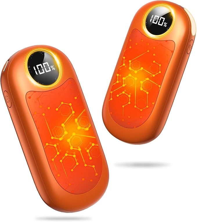 BOIROS Calentador de mano eléctrico, calentador de mano de 7000 mAh reutilizable, calor de 20 horas Calefacción de doble cara máximo 55 °C, calentador de mano USB Calentador de bolsillo recargable para el síndrome de Raynaud, Esquí, Camping