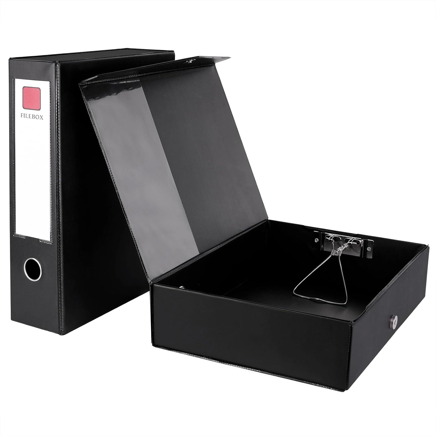 Srvnpioy Cajas para Archivos A4 Negras, Paquete de 2, Parte Posterior de 88 mm, Cajas para Archivos con Tapa Folio con Resorte de Bloqueo, Cajas para Documentos de Plástico con Tapa Folio A4 para Ofic