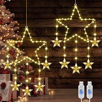 Luces navideñas de estrella para ventanas Therlan, 62 LED cada una, 8 modos de iluminación, USB, para colgar, para ventanas