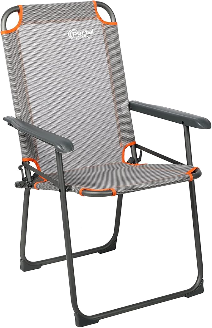 Portal Silla de camping plegable plegable para camping, hasta 100 kg, ligera, silla de pesca, silla de playa, plegable, respaldo alto, para exterior, jardín, festival, color gris