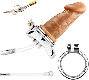 Cinturones de cinturones de jaula de pene negativos con Kuaec con jj dildo Chastity Cage, hay 4 tamaños de anillo para elegir, juguetes sexuales de castidad de esclavitud de SM extrema para la deficiencia (tono de piel L+40 mm anillo de arco)