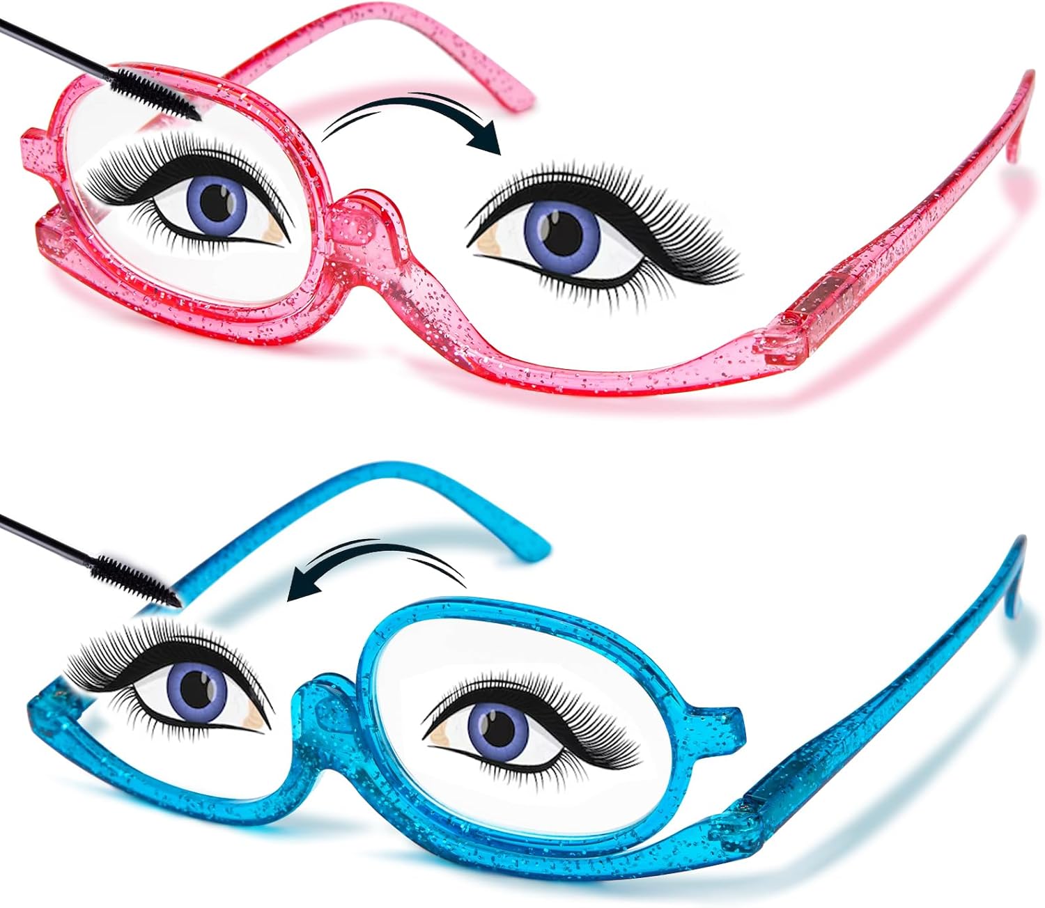 Amorays 2 Pack Gafas para Maquillaje Mujer,Gafas de Lectura Rotatorias para Herramienta Monolente para Maquillaje Moda LF3660, 3.5