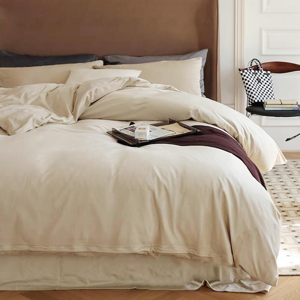 Omela Ropa de cama de invierno de forro polar cálido de 200 x 200 cm, color beige, tacto cachemira, funda nórdica con funda de almohada de 80 x 80 cm, 3 piezas, mullida, forro polar coral, microfibra,