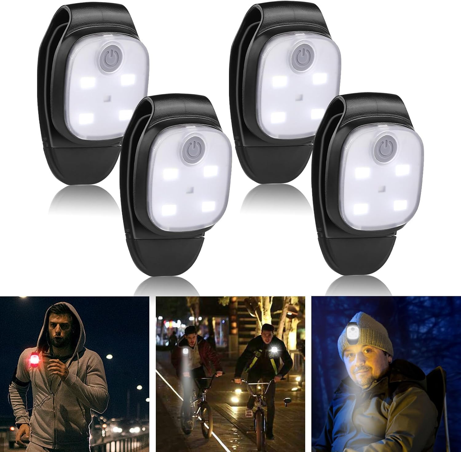 Lámpara LED con clip, 4 modos, luz intermitente, recargable por USB, linterna frontal LED, linterna flash, lámpara de cabeza pequeña, recargable por USB, para correr, correr, camping, senderismo (4)